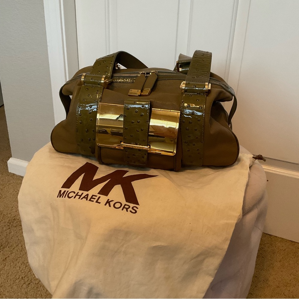 Limited Edition MK Ostrich green leather hobo bag